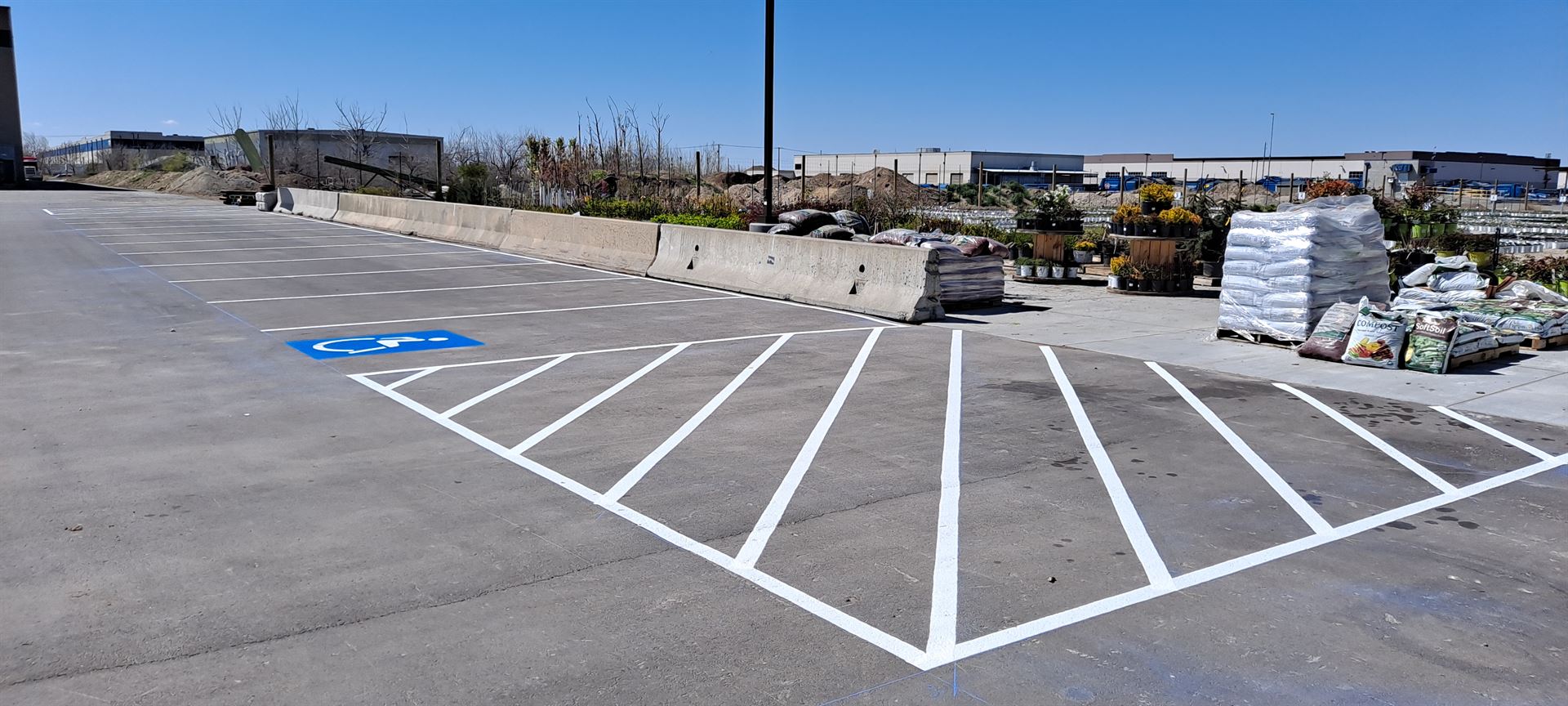 newly painted white lines in parking lot