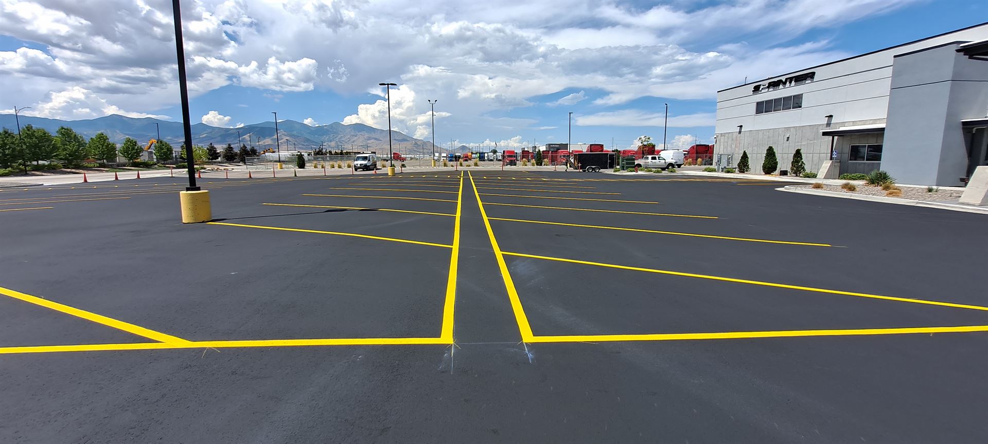 fresh yellow lines on parking lot